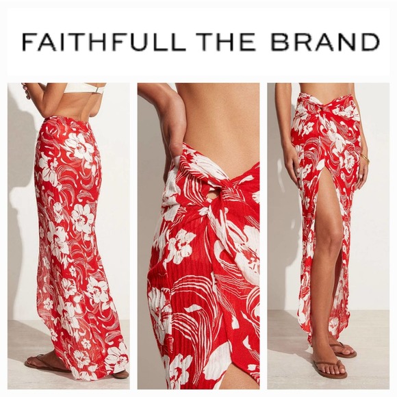 NWT Faithfull the Brand Lulu Camara Floral Print Maxi Skirt Sz. 10 [XL] Red - Picture 1 of 13